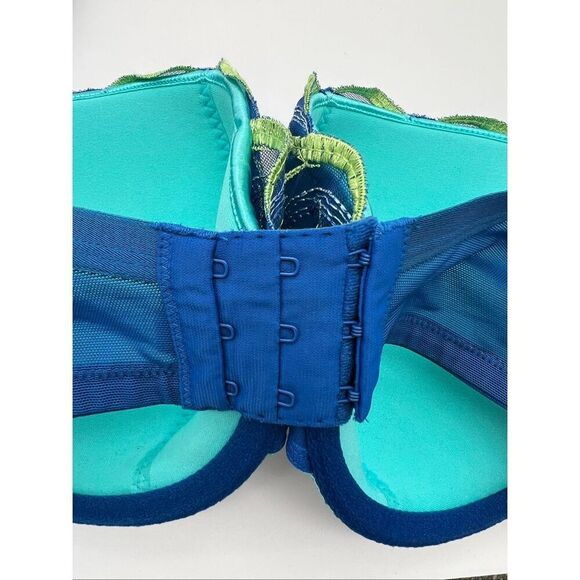 CACIQUE Intimates Bra Size 38DD Blue Green Push Up Embroidered Leaf w/ Underwire - Picture 8 of 10